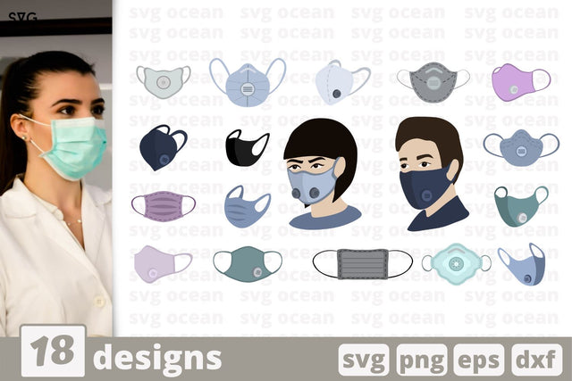 18 Face mask, raspirator designs cricut svg SVG SvgOcean 
