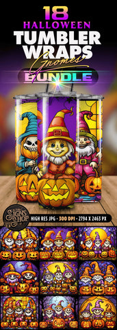 18 Halloween Gnomes Tumbler Wraps Bundle | Stained glass Sublimation The Vintage Signs Shop 