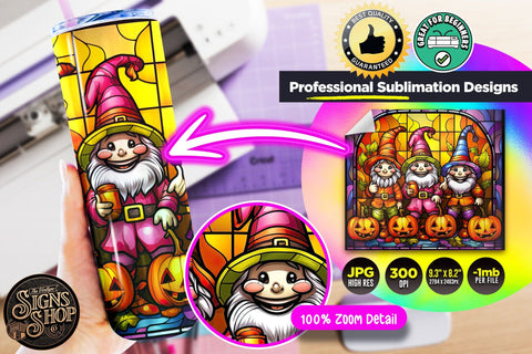 18 Halloween Gnomes Tumbler Wraps Bundle | Stained glass Sublimation The Vintage Signs Shop 