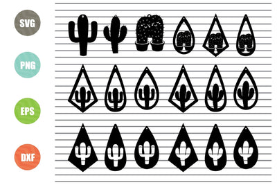 18 Styles Cactus Earrings Svg, Cacti Earrings Cricut, Tear Drop Earrings, Earrings svg file, Earring template cut file, Faux leather earrings cut files SVG Artstoredigital 
