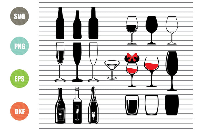 19 Styles Wine Glasses Svg, wine glasses dxf, red and white wine glasses, silhouette wine glass,DXF, SVG, PNG, eps, cutting files SVG Artstoredigital 