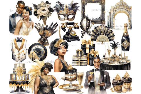 1920s Party Black Clipart | Happy New Year 2024 PNG SVG GlamArtZhanna 