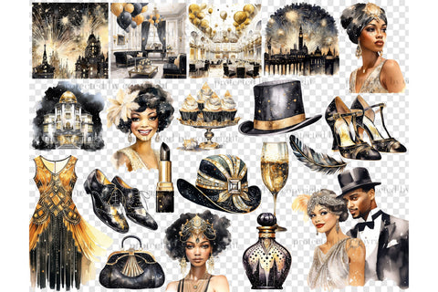 1920s Party Black Clipart | Happy New Year 2024 PNG SVG GlamArtZhanna 