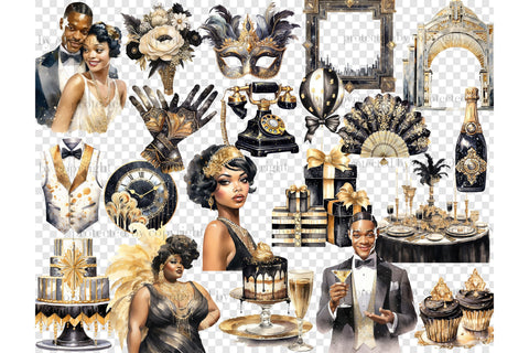 1920s Party Black Clipart | Happy New Year 2024 PNG SVG GlamArtZhanna 