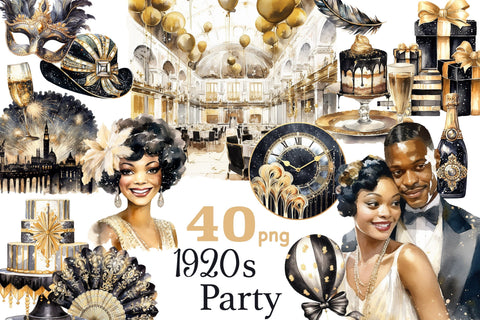 1920s Party Black Clipart | Happy New Year 2024 PNG SVG GlamArtZhanna 