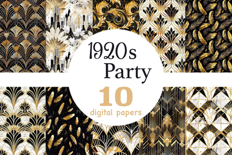 1920s Party Papers | Black and Gold Foil Digital Pattern GlamArtZhanna 