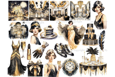 1920s Party White Clipart | Retro Wedding Invitation Clipart SVG GlamArtZhanna 