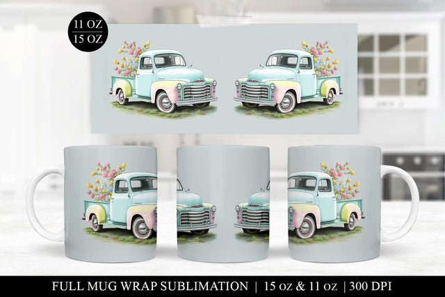 1950's Pastel Pickup Truck Mug Sublimation Sublimation BijouBay 
