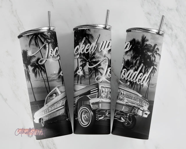 1963 Impala Lowrider Black and Gray Hydraulic Lockup20 oz Skinny Straight Tumbler Png Sublimation CaldwellArt 