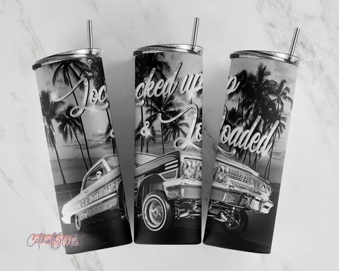 1963 Impala Lowrider Black and Gray Hydraulic Lockup20 oz Skinny Straight Tumbler Png Sublimation CaldwellArt 