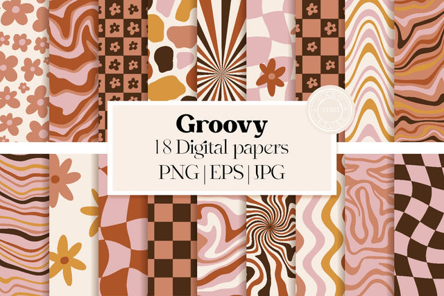 1970 Retro Groovy Digital Papers 18 Backgrounds Digital Pattern Tori card store 