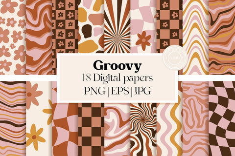 1970 Retro Groovy Digital Papers 18 Backgrounds Digital Pattern Tori card store 