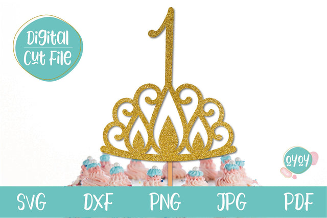 1st Birthday Cake Topper SVG with Crown | Baby Girl Birthday SVG OyoyStudioDigitals 