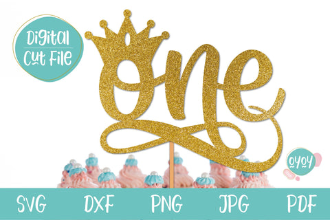 1st Birthday Cake Topper SVG with Crown | Baby Girl Birthday SVG SVG OyoyStudioDigitals 