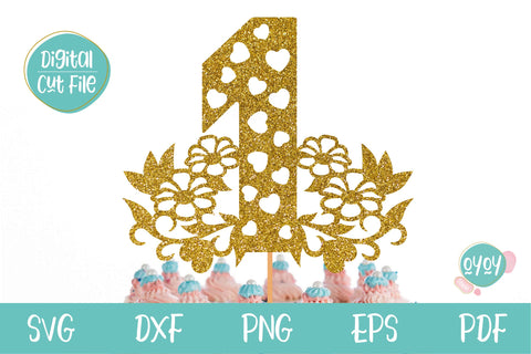 1st Birthday Cake Topper with Flowers, 1st Birthday Number SVG OyoyStudioDigitals 