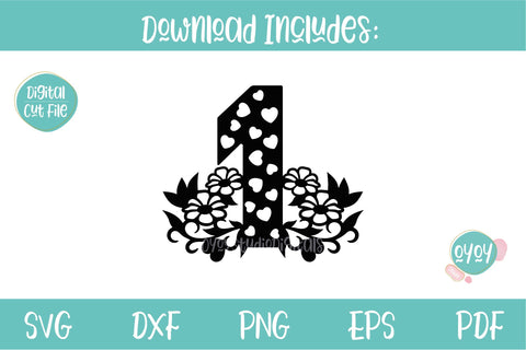 1st Birthday Cake Topper with Flowers, 1st Birthday Number SVG OyoyStudioDigitals 