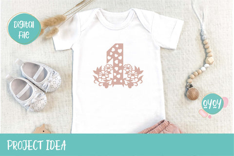 1st Birthday Cake Topper with Flowers, 1st Birthday Number SVG OyoyStudioDigitals 