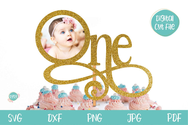 1st Birthday Cake Topper with Photo Frame | Birthday SVG SVG OyoyStudioDigitals 