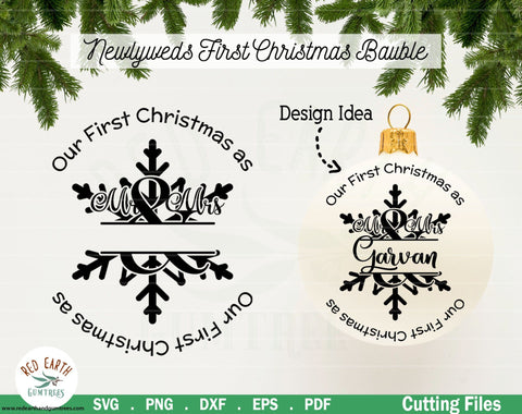 1st Christmas Mr and Mrs bauble decal,wedding in SVG,PNG,DXF SVG Redearth and gumtrees 