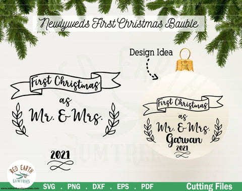 1st Christmas Mr and Mrs bauble decal,wedding in SVG,PNG,DXF SVG Redearth and gumtrees 