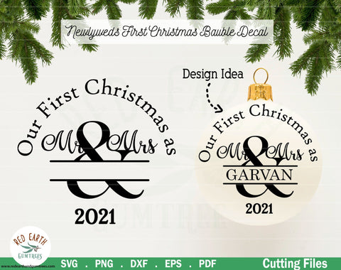 1st Christmas Mr and Mrs bauble decal,wedding in SVG,PNG,DXF SVG Redearth and gumtrees 
