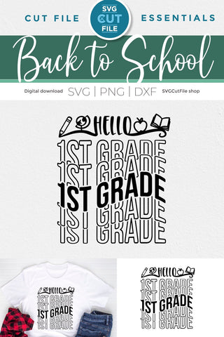 1st Grade svg, 1st grader svg, first grade teacher svg, First Grader svg, First Grade svg, Teacher svg, Back to School, mirror font repeat SVG SVG Cut File 