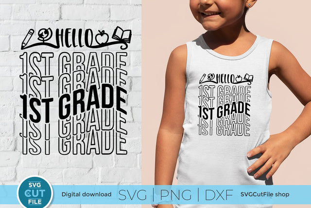 1st Grade svg, 1st grader svg, first grade teacher svg, First Grader svg, First Grade svg, Teacher svg, Back to School, mirror font repeat SVG SVG Cut File 