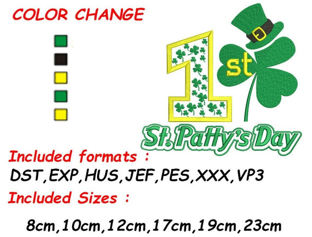 1st St Patricks, Embroidery Download, Irish Embroidery, St Patrick Pes, St Patty Embroidery, Machine Embroidery Embroidery/Applique DESIGNS SVG Digital Designer 