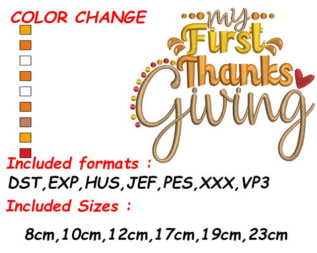1st Thanksgiving, Thanksgiving Saying, Autumn Design, Thanksgiving Designs, First Thanksgiving, Autumn Embroidery Embroidery/Applique DESIGNS SVG Digital Designer 