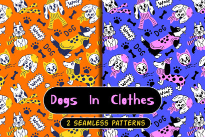 2 Dogs In Clothes Seamless Patterns Digital Pattern Rin Green 