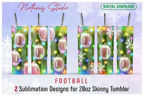 2 Football Christmas Tumbler - 20oz SKINNY TUMBLER Sublimation Natariis Studio 