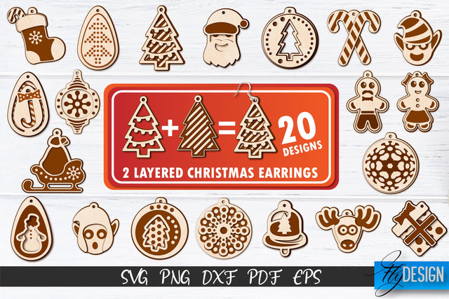 2 Layered Christmas Earrings SVG | Laser Cut SVG | CNC files SVG Fly Design 