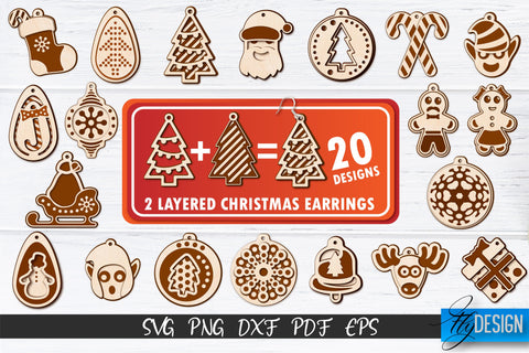 2 Layered Christmas Earrings SVG | Laser Cut SVG | CNC files SVG Fly Design 