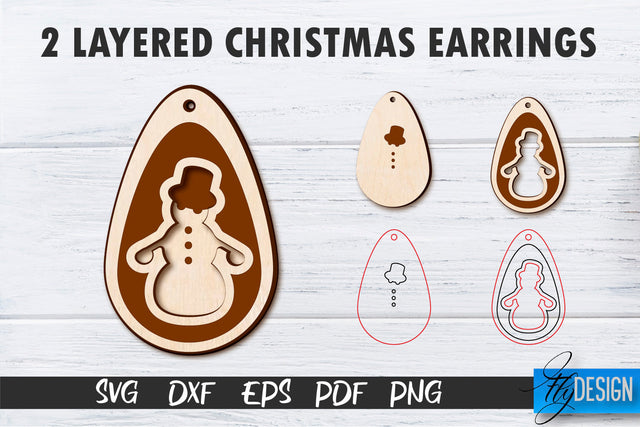 2 Layered Christmas Earrings SVG | Laser Cut SVG | CNC files SVG Fly Design 