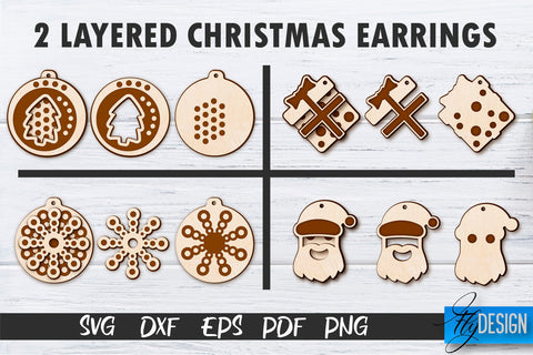 2 Layered Christmas Earrings SVG | Laser Cut SVG | CNC files SVG Fly Design 
