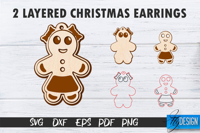 2 Layered Christmas Earrings SVG | Laser Cut SVG | CNC files SVG Fly Design 