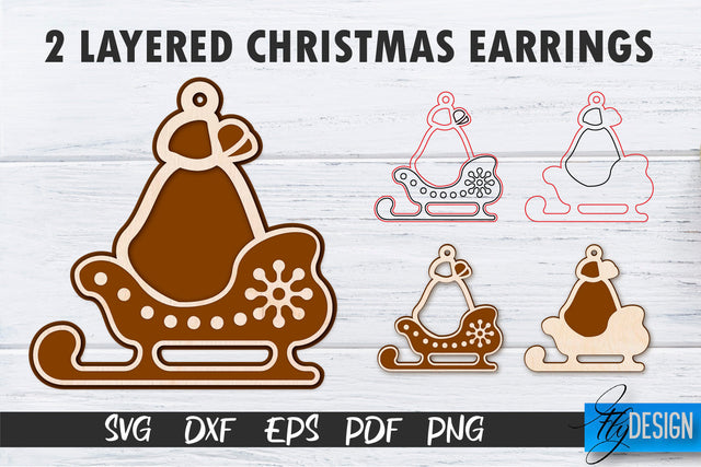 2 Layered Christmas Earrings SVG | Laser Cut SVG | CNC files SVG Fly Design 