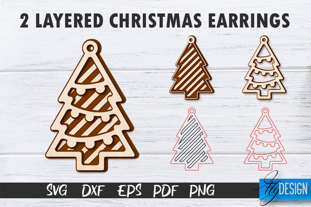 2 Layered Christmas Earrings SVG | Laser Cut SVG | CNC files SVG Fly Design 