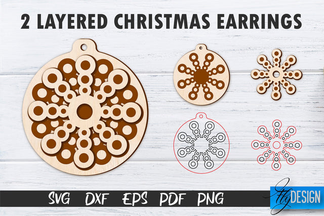 2 Layered Christmas Earrings SVG | Laser Cut SVG | CNC files SVG Fly Design 