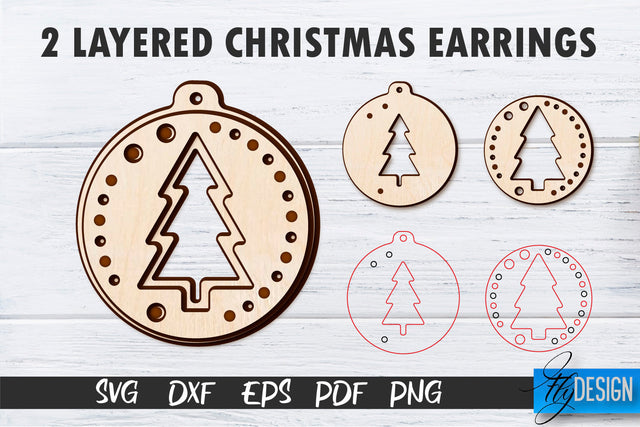2 Layered Christmas Earrings SVG | Laser Cut SVG | CNC files SVG Fly Design 