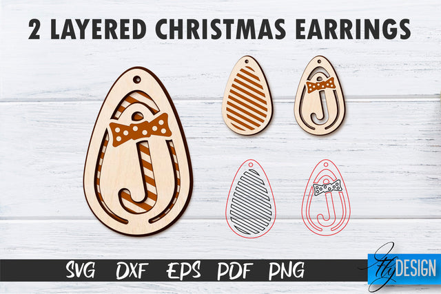 2 Layered Christmas Earrings SVG | Laser Cut SVG | CNC files SVG Fly Design 
