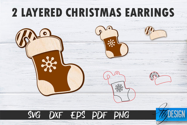 2 Layered Christmas Earrings SVG | Laser Cut SVG | CNC files SVG Fly Design 