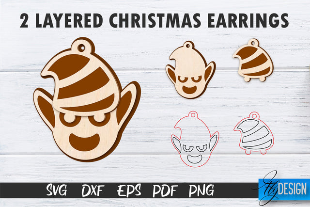 2 Layered Christmas Earrings SVG | Laser Cut SVG | CNC files SVG Fly Design 