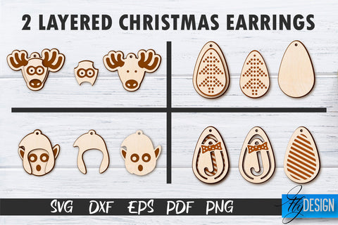 2 Layered Christmas Earrings SVG | Laser Cut SVG | CNC files SVG Fly Design 