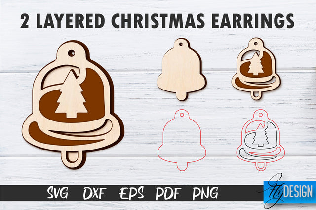 2 Layered Christmas Earrings SVG | Laser Cut SVG | CNC files SVG Fly Design 