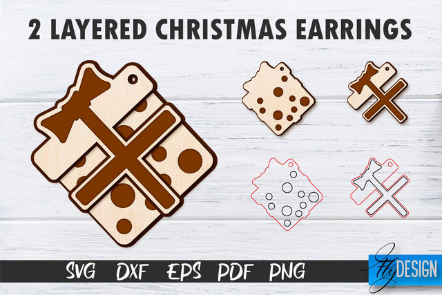 2 Layered Christmas Earrings SVG | Laser Cut SVG | CNC files SVG Fly Design 