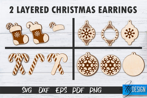 2 Layered Christmas Earrings SVG | Laser Cut SVG | CNC files SVG Fly Design 