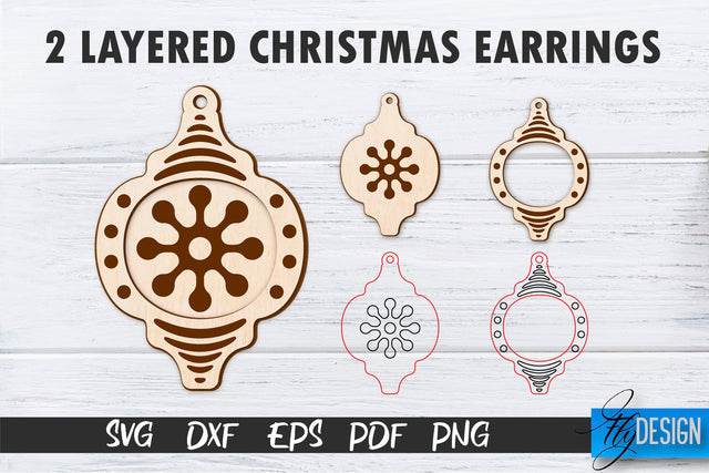 2 Layered Christmas Earrings SVG | Laser Cut SVG | CNC files SVG Fly Design 