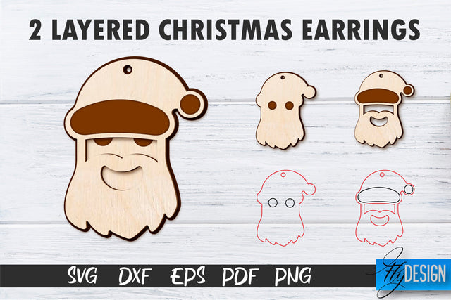 2 Layered Christmas Earrings SVG | Laser Cut SVG | CNC files SVG Fly Design 