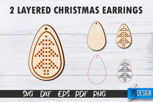 2 Layered Christmas Earrings SVG | Laser Cut SVG | CNC files SVG Fly Design 